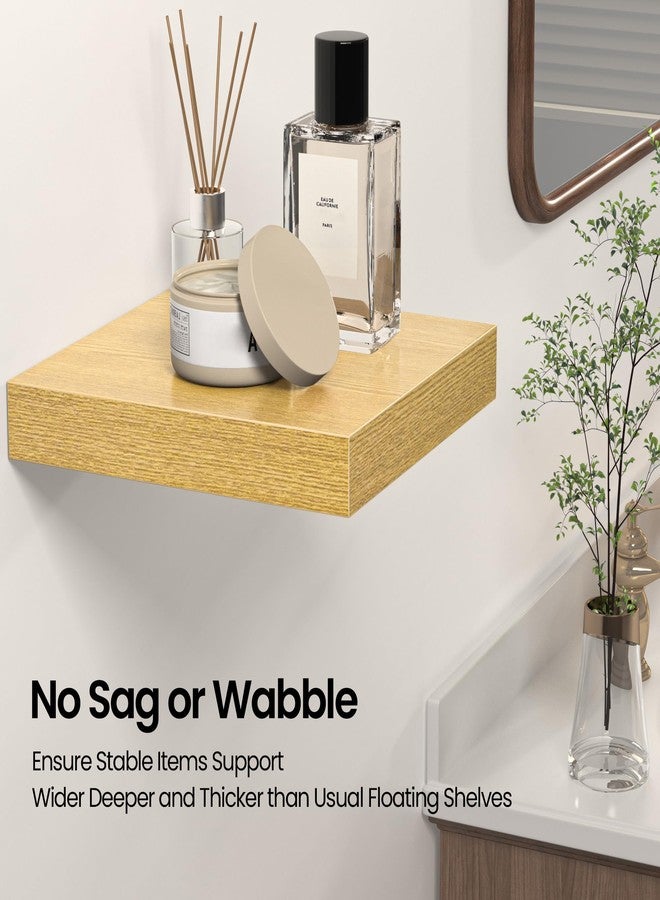 FLYJOE Square Floating Shelves for Wall, 8" W x 8" D x 1.4" H, Small Wooden Wall Mounted Display Shelves with Invisible Brackets for Living Room, Bedroom, Bathroom, Kitchen Decor, Set of 4, Oak - Image 3